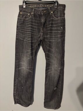 American Eagle Outfitters Men's Faded / distressed gray/Black Straight Jeans